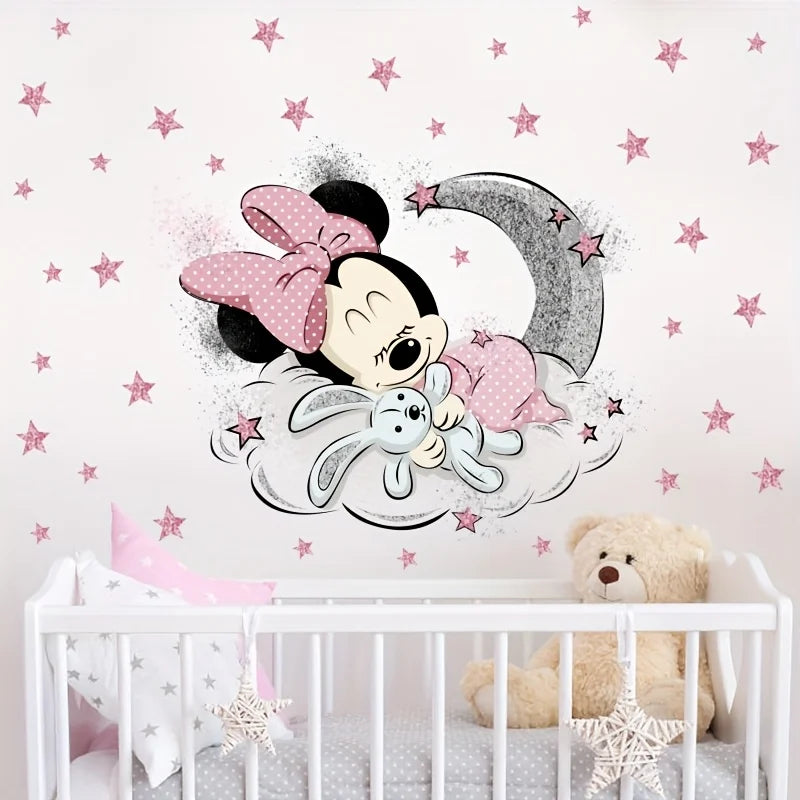 1 Piece Disney Mickey and Minnie Bedroom Wall Sticker - Self-Adhesive Cartoon Art Decoration Painting, Suitable for Living Room and Bedroom Background Decoration