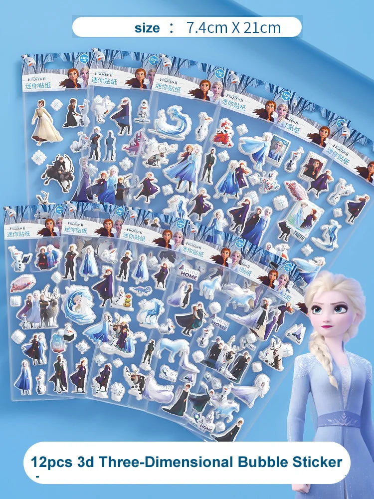 12pcs Sticker Different 3D Puffy Bulk Stickers Cartoon Movie Anime Frozen Sofia Mickey Minnie Princess Kids Girl Toy Gift