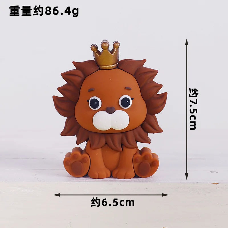 Cute Forest Animal Cake Topper Jungle Safari Birthday Decor Supplies Giraffe Elephant Lion Tiger Cake Decor For Kids 1 2 3 Years