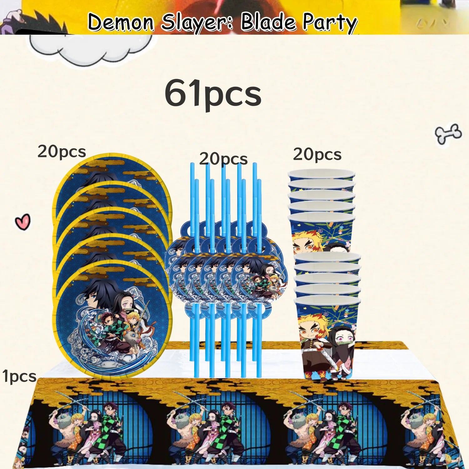 Demon Slayer Birthday Party Decor 20pepole Tableware Kimetsu No Yaiba Tablecloth Plate cup Baby Shower Kids Favor Party Supplies