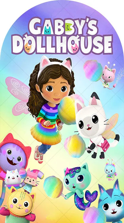 Arch Gabby Dollhouse Theme Background Kids Birthday Party Backdrop Polyester Arch Banner Photography Props