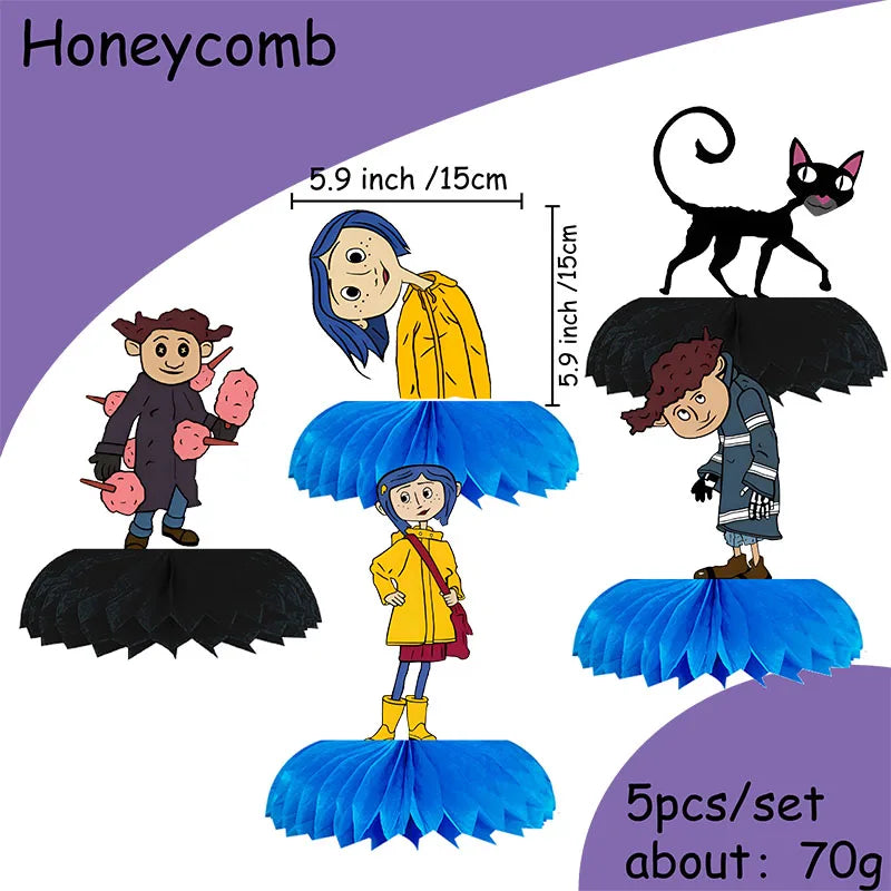 Coraline Birthday Party Decoration Disposable Set Tableware Plate Honeycomb  straws Cake Napkins Toppers for Kid Shower Supplies