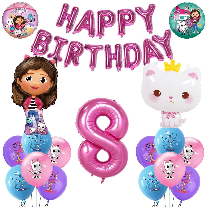 Hot Gabby Doll House Cartoon Girls Birthday Party Decorations Plate Tablecloth Paper Cup Napkin Doll House Tableware Set Gift