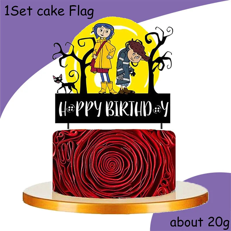 Coraline Birthday Party Decoration Disposable Set Tableware Plate Honeycomb  straws Cake Napkins Toppers for Kid Shower Supplies