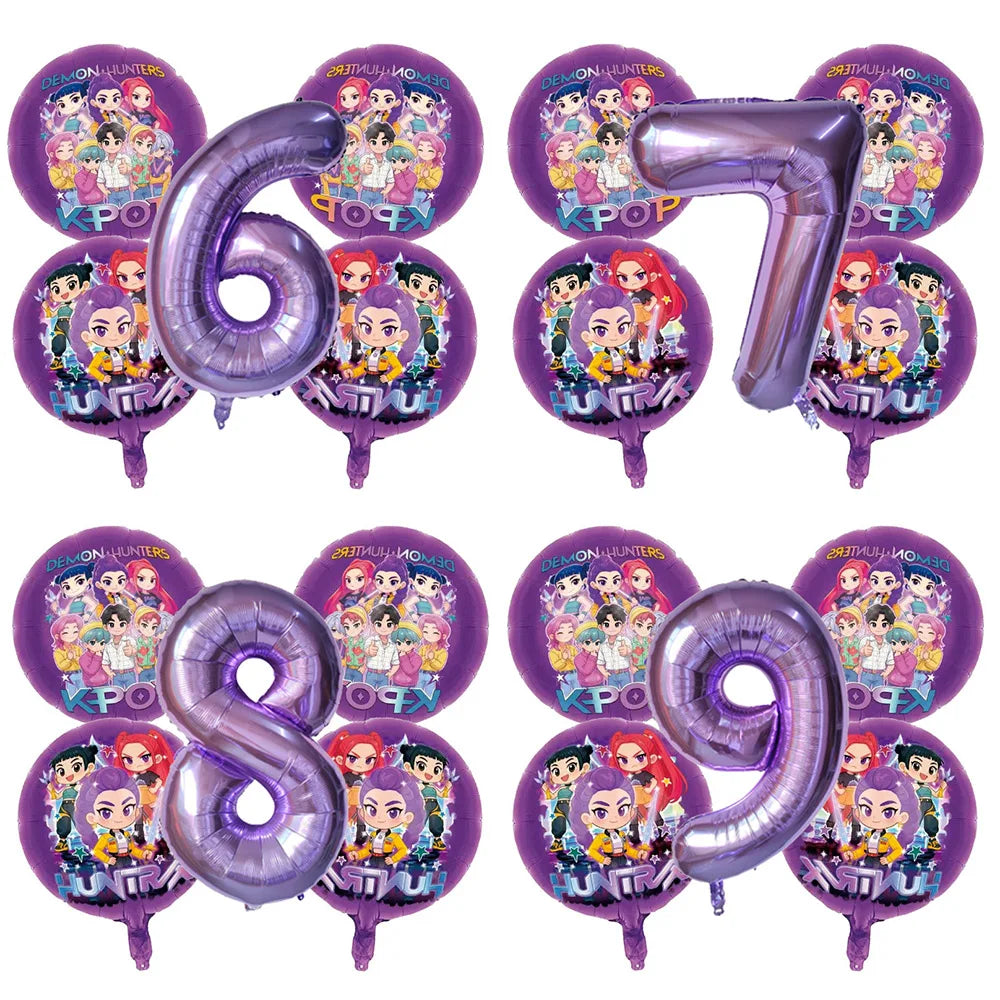 5pcs Kpop Demon Hunters Children's Birthday Party Decoration Ball Number Digit Balloon Set Baby Shower Party Supplies Gift Toy