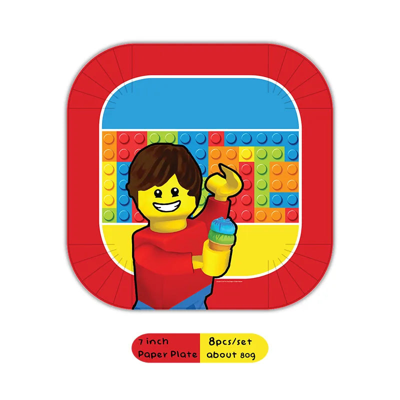 Building Blocks  Theme Birthday DIY Party Disposable tableware balloons water bottle labels banner boys girls decoration