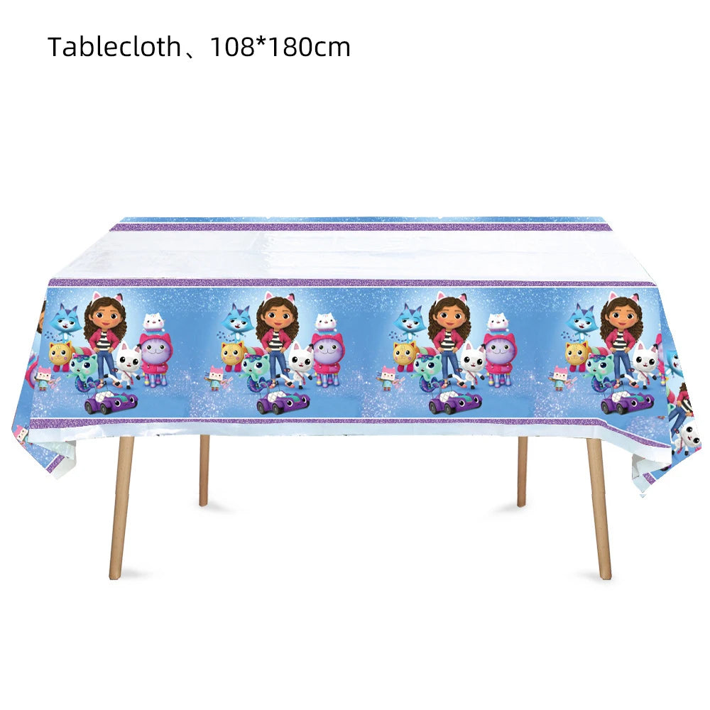 Cartoon Gabby Doll House Party Supplies Tablecloth For Kids Disposable Table Cover Favor Doll House Birthday Festival Decoration