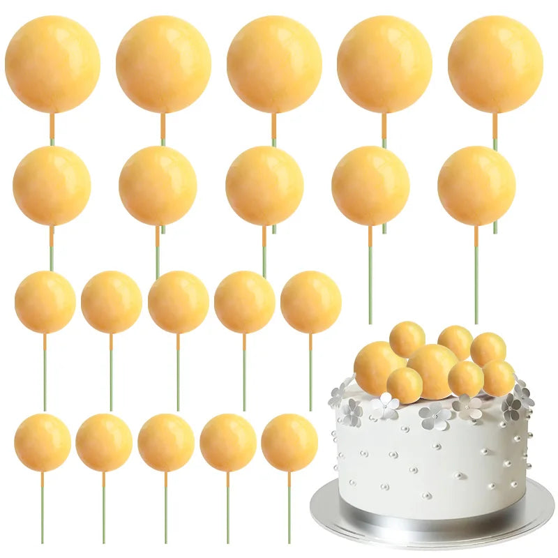 20Pcs Colorful Balls Cake Topper Mini Balloons Cupcake Insert Sticks for Wedding Birthday Party Cake DIY Decoration Baby Shower