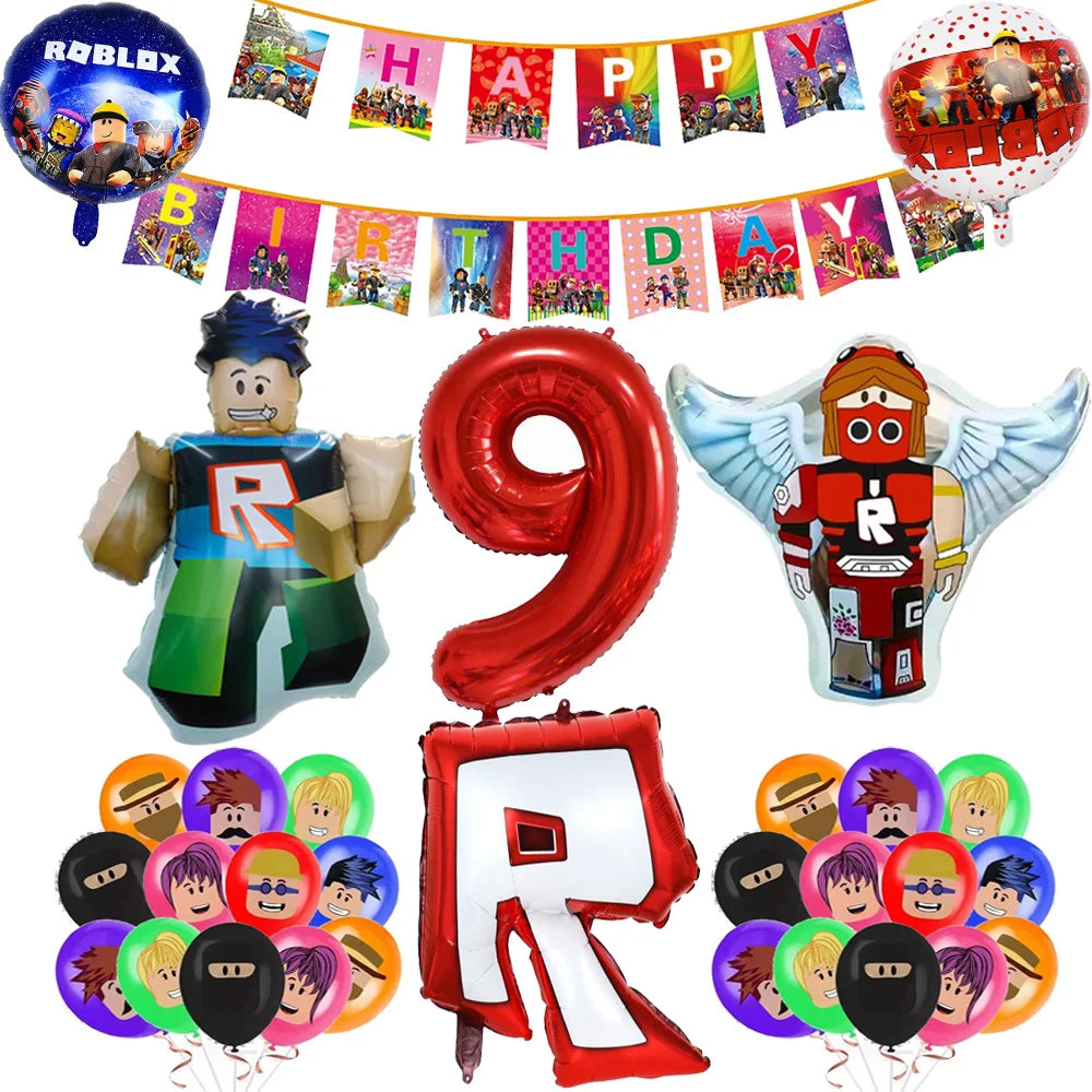 1Set ROBLOX Theme Happy Birthday Balloons Cartoon Game Family Party Decorations Boy Kid Toy Baby Shower DIY Foil Latex Balloons