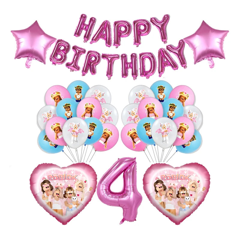 Cartoon Pink Roblox Birthday Party Decorations Napkins balloons Plate Girls Baby Shower Disposable Robot Tableware Supplies set