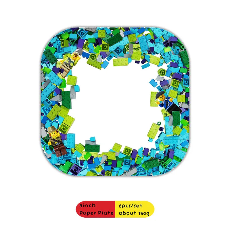 Building Blocks  Theme Birthday DIY Party Disposable tableware balloons water bottle labels banner boys girls decoration