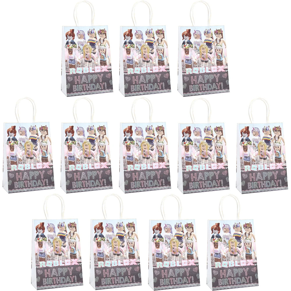 Cartoon Pink Roblox Birthday Party Decorations Napkins balloons Plate Girls Baby Shower Disposable Robot Tableware Supplies set