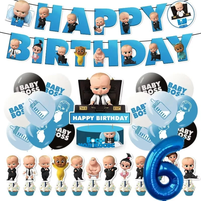 Cartoon Bossed Baby Theme Newborn 1st Birthday Party Decor Disposable Tableware Background Balloon Kid Baby Shower Supplies Gift