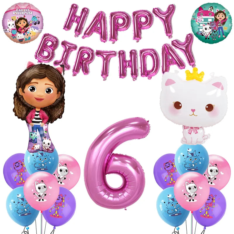 Hot Gabby Doll House Cartoon Girls Birthday Party Decorations Plate Tablecloth Paper Cup Napkin Doll House Tableware Set Gift