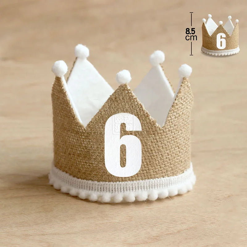 Burlap Crown Baby Birthday Party Hat 1/2 1 2 3 4 5 6 7 8 9 Year Baby Boy Girl Linen Headband 100 Year Adult Anniversary Cap