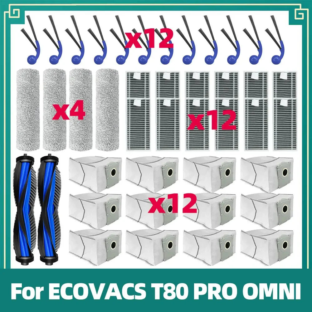 Compatible For ECOVACS T80 PRO OMNI / T80 OMNI Robot Vacuum Replacement Main Roller Mop Cloth Side Brush Dust Bag HEPA Filter