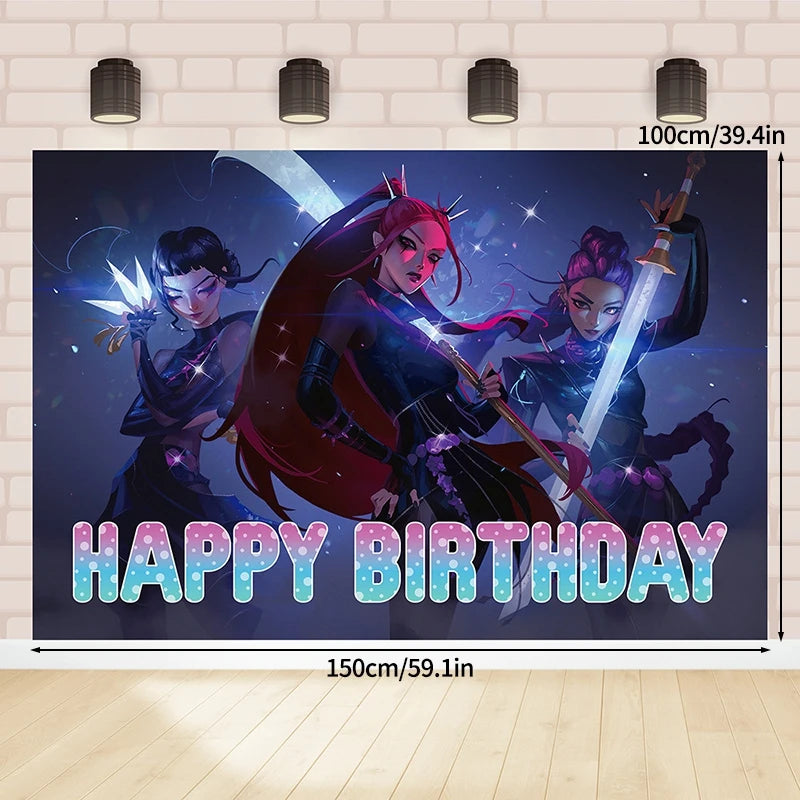 Demon Hunters Birthday Balloons Huntrix Birthday Kpop Warriors Balloons Birthday Backdrop Cloth Kpop Birthday Decor Accessiories