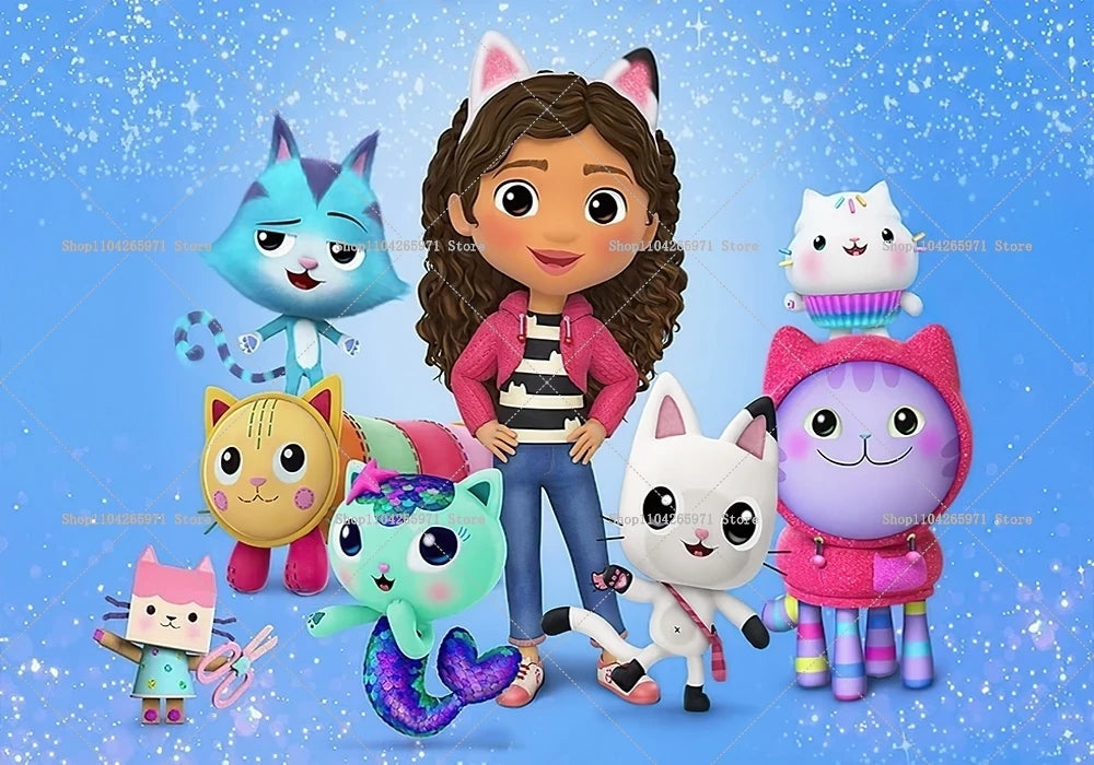 Cartoon Gabby Dollhouse Children Birthday Party Supplies Decoration Background Girl Baby Shower Pink Toy Photo Shoot Banner Prop