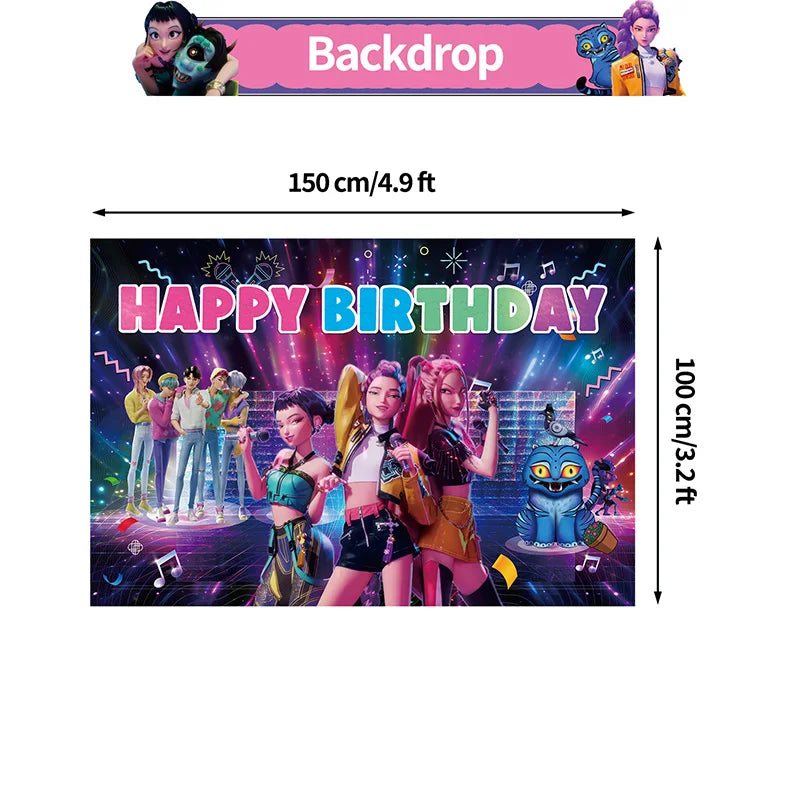 Demon Hunters Birthday Balloons Huntrix Birthday Kpop Warriors Balloons Birthday Backdrop Cloth Kpop Birthday Decor Accessiories