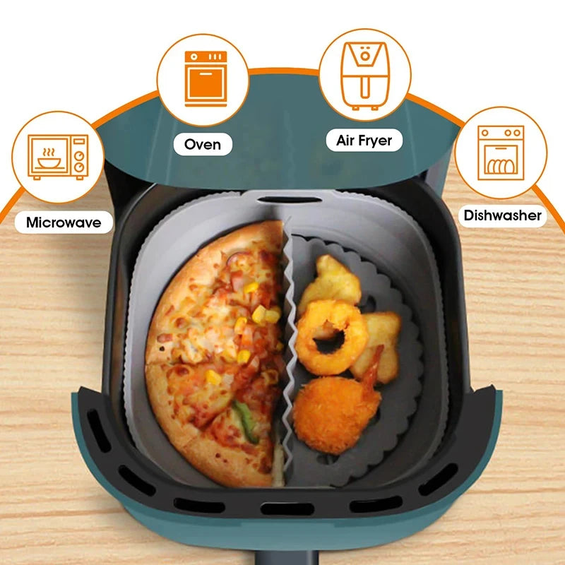 Round Air Fryer Accessories Set Silicone Airfryer Basket Mold Liner Reusable Oven Grill Baking Rack Pizza Cake Pan Tray