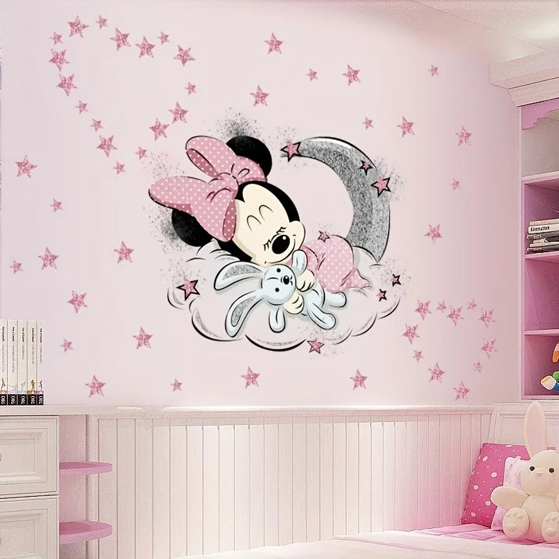 1 Piece Disney Mickey and Minnie Bedroom Wall Sticker - Self-Adhesive Cartoon Art Decoration Painting, Suitable for Living Room and Bedroom Background Decoration