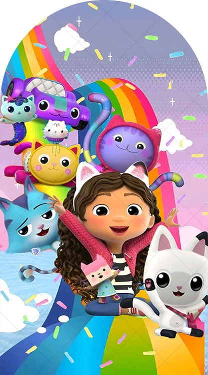 Arch Gabby Dollhouse Theme Background Kids Birthday Party Backdrop Polyester Arch Banner Photography Props