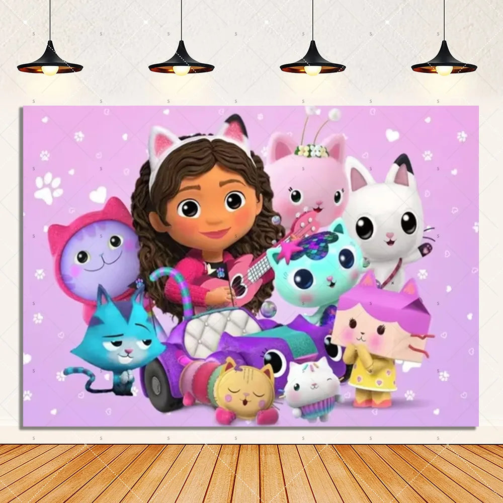 Cartoon G-Gabby Doll House Birthday Party Decorations Disposable Tableware Tablecloth Balloon Background Banner Party Supplies