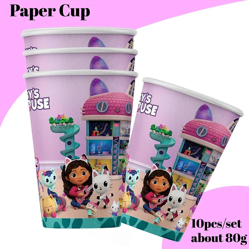 Cartoon Gabby Dollhouse Party Supplies Birthday Party Disposable Tableware Set Paper Plate Cup Napkins Baby Shower Decorations