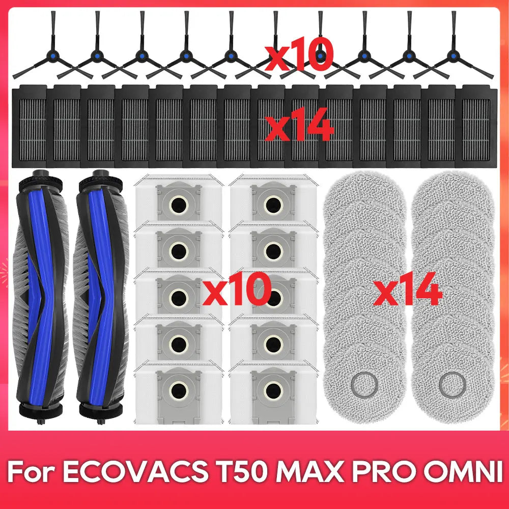 Compatible For ( ECOVACS T50 MAX PRO OMNI ) Replacement Parts Accessories Main Side Brush Mop Cloth Dust Bag Hepa Filter