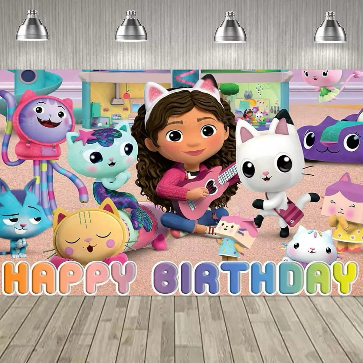 Cartoon Gabby Dollhouse Girl Birthday Party Decoration Backdrop Baby Baptism Party Supplies Pink Toys Photo Banner Decor Supplie