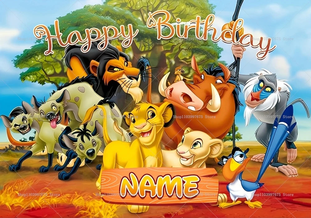 Custom Name Disney The Lion King Backdrop Children Birthday Decoration Photographic Background Baby Shower Banner Party Supplies