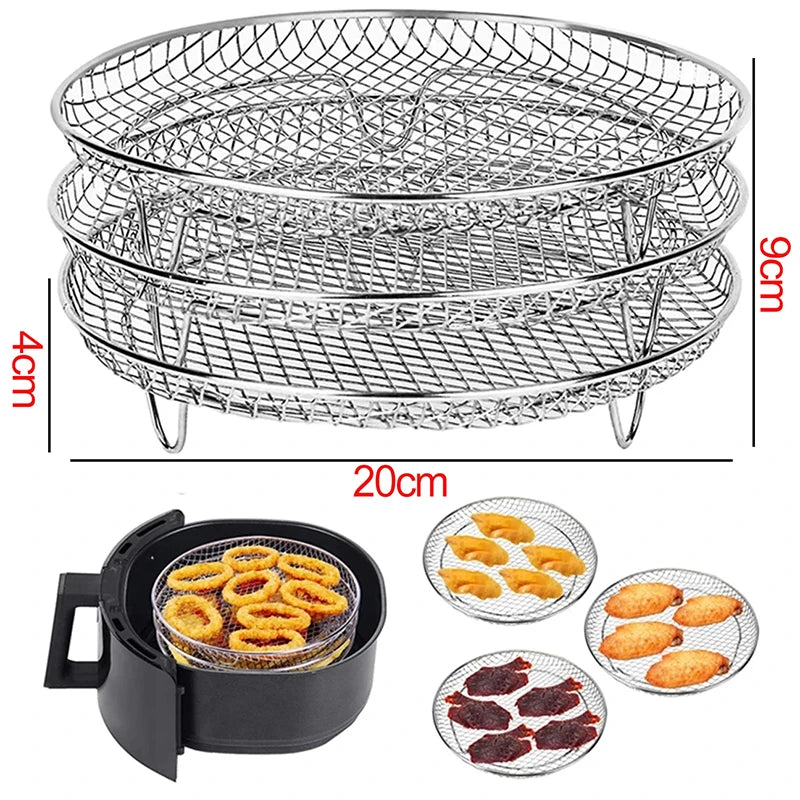Round Air Fryer Accessories Set Silicone Airfryer Basket Mold Liner Reusable Oven Grill Baking Rack Pizza Cake Pan Tray