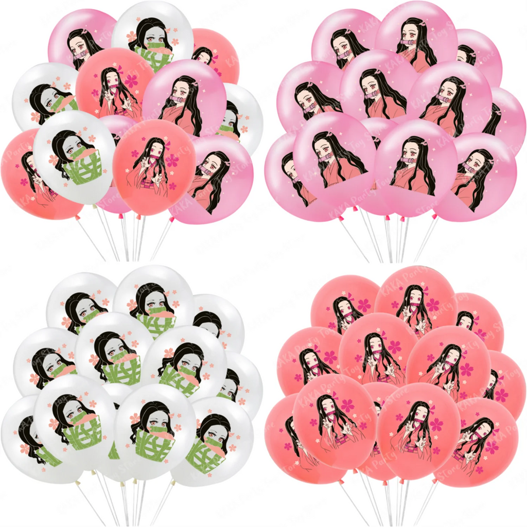 12/24Pcs Anime Demon Slayer Balloon Cartoon Kamado Tanjirou Nezuko Latex Balloons For Kids Birthday Party Dcorations Gift Toys