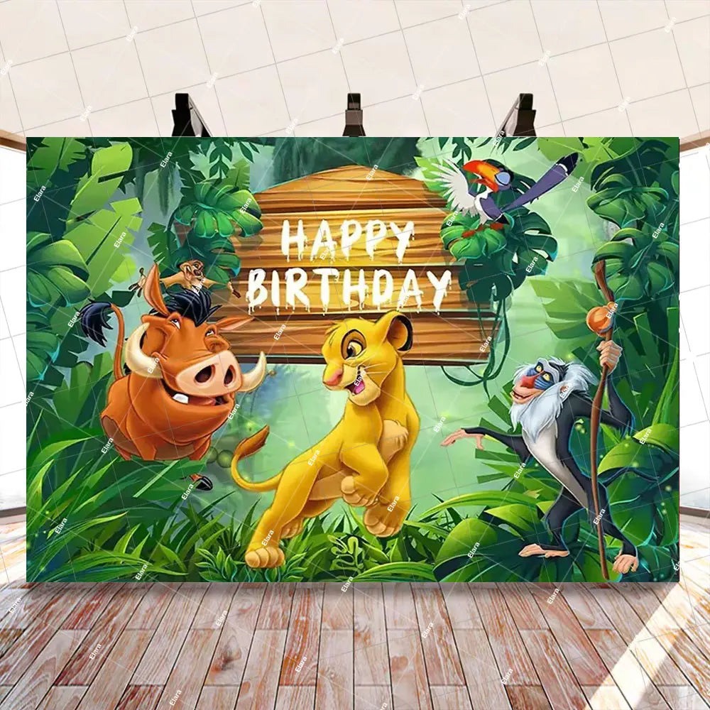 Disney Cartoon Lion King Simba Theme Kids Birthday Party Forest Jungle Safari Baby Shower Photography Backdrop Custom Banner