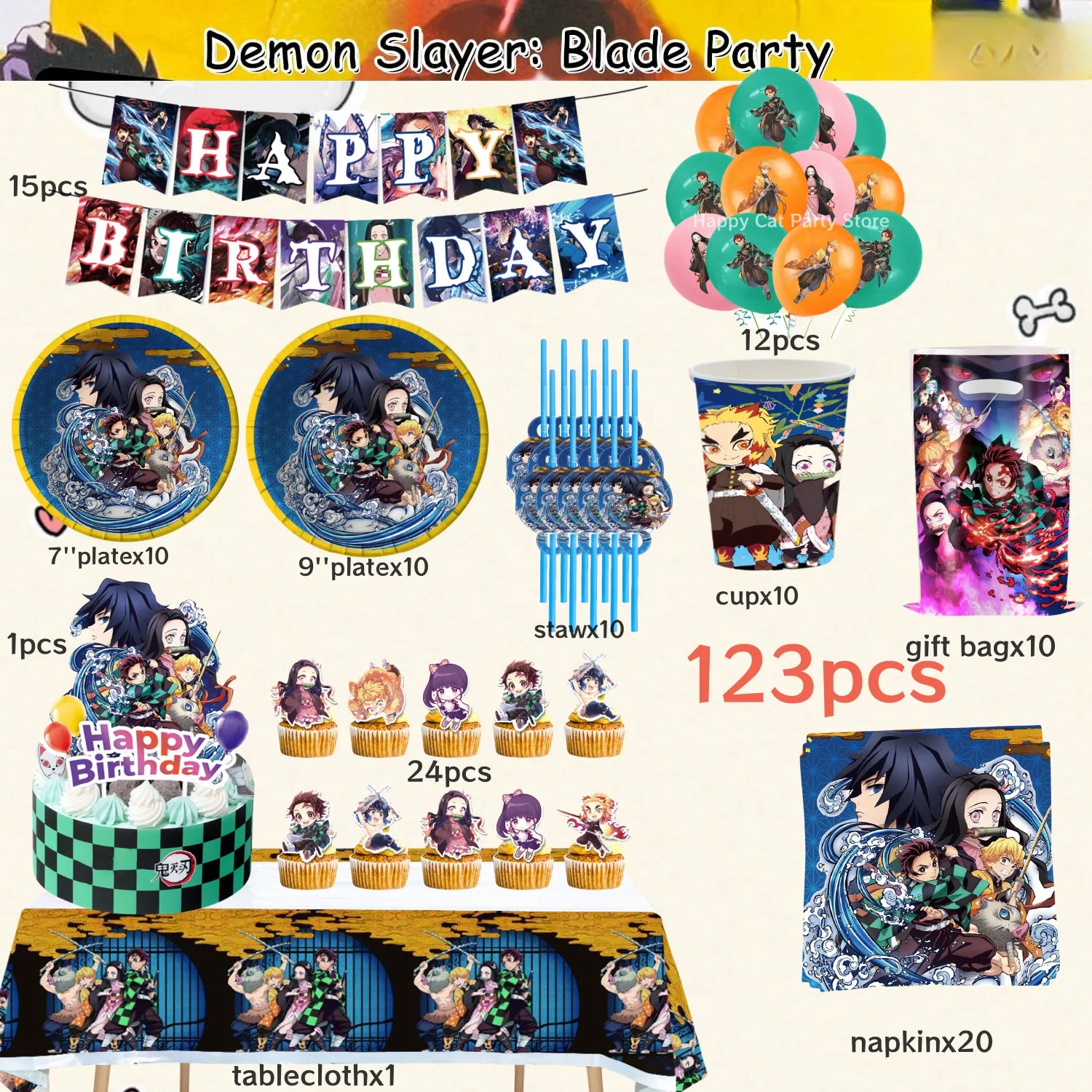 Demon Slayer Birthday Party Decor 20pepole Tableware Kimetsu No Yaiba Tablecloth Plate cup Baby Shower Kids Favor Party Supplies