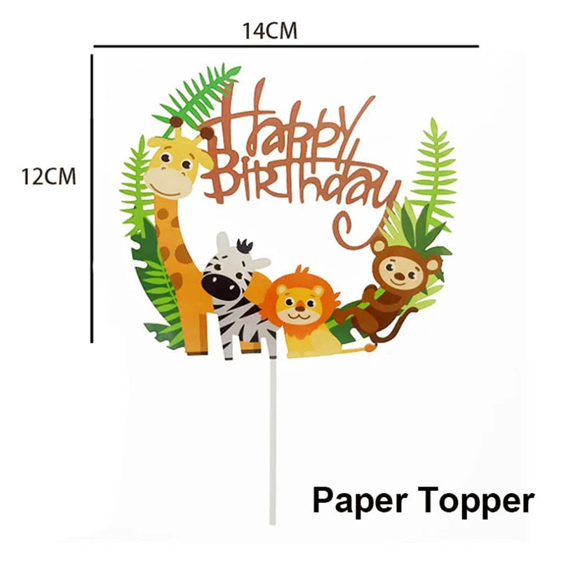 Cute Forest Animal Cake Topper Jungle Safari Birthday Decor Supplies Giraffe Elephant Lion Tiger Cake Decor For Kids 1 2 3 Years