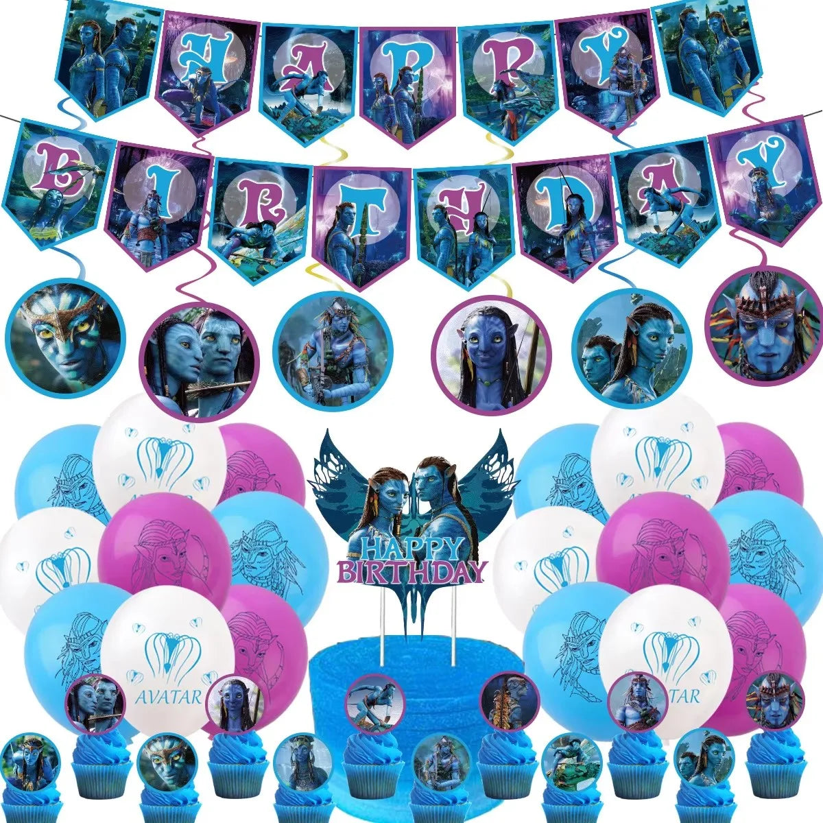 Disney Movie Avatar Birthday Party Decor Disposable Tableware Avatar 2 Balloons Set Cake Topper Gift Bags Baby Kid Party Supplie
