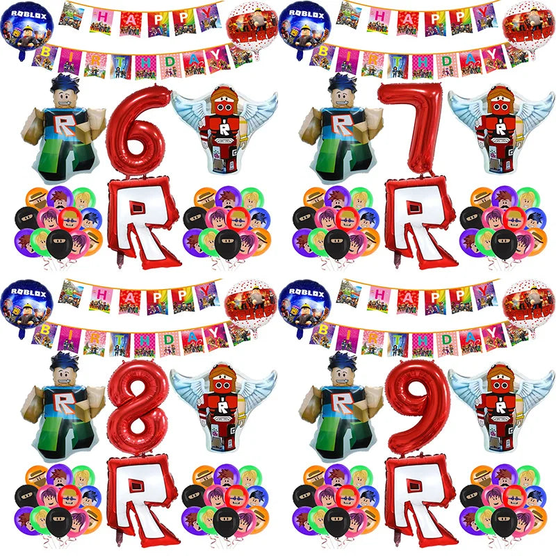 1Set ROBLOX Theme Happy Birthday Balloons Cartoon Game Family Party Decorations Boy Kid Toy Baby Shower DIY Foil Latex Balloons