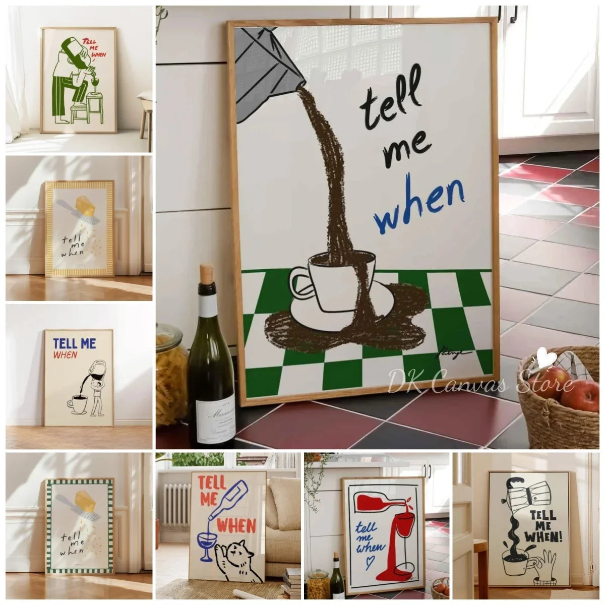 "Tell Me When" Quote Canvas Print Poster Funny Coffee Wine Cheese Cooking Art Prints Restaurant Kitchen Wall Art Home Decor
