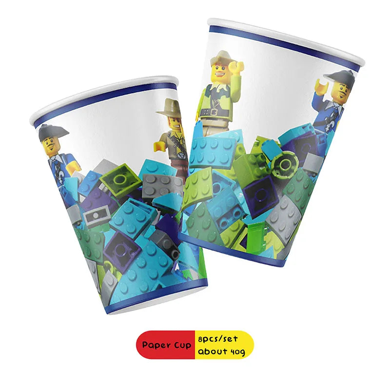 Building Blocks  Theme Birthday DIY Party Disposable tableware balloons water bottle labels banner boys girls decoration