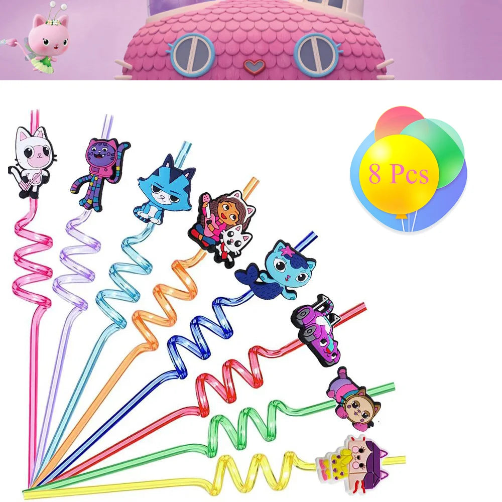 Cartoon Gabbys Birthday Party Decor Dollhouse Disposable Tableware Set Paper Cups Plates Tablecloth Baby Shower Kids Supplies