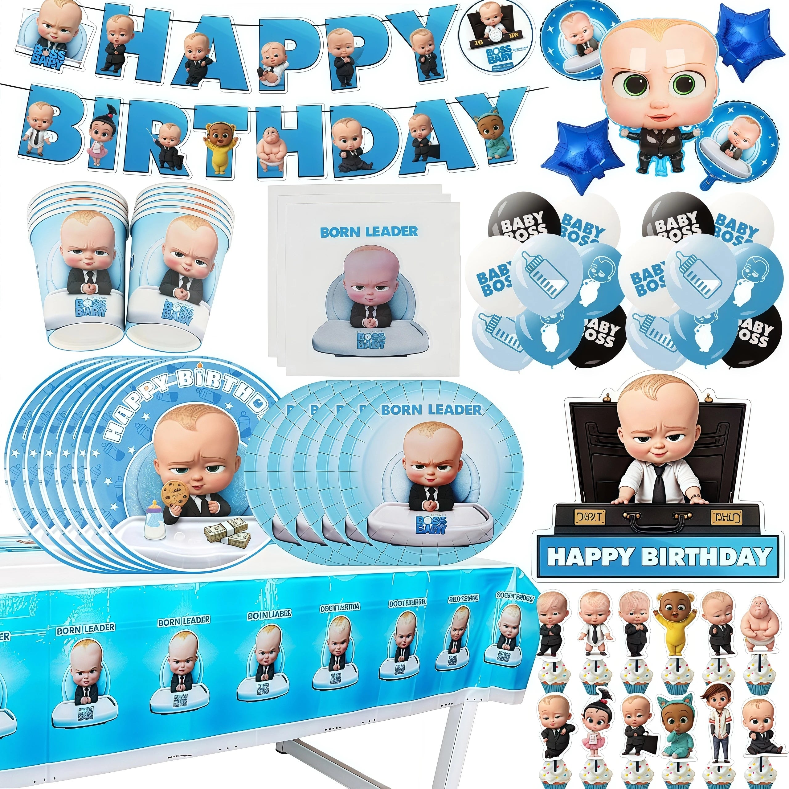 Cartoon Bossed Baby Theme Newborn 1st Birthday Party Decor Disposable Tableware Background Balloon Kid Baby Shower Supplies Gift
