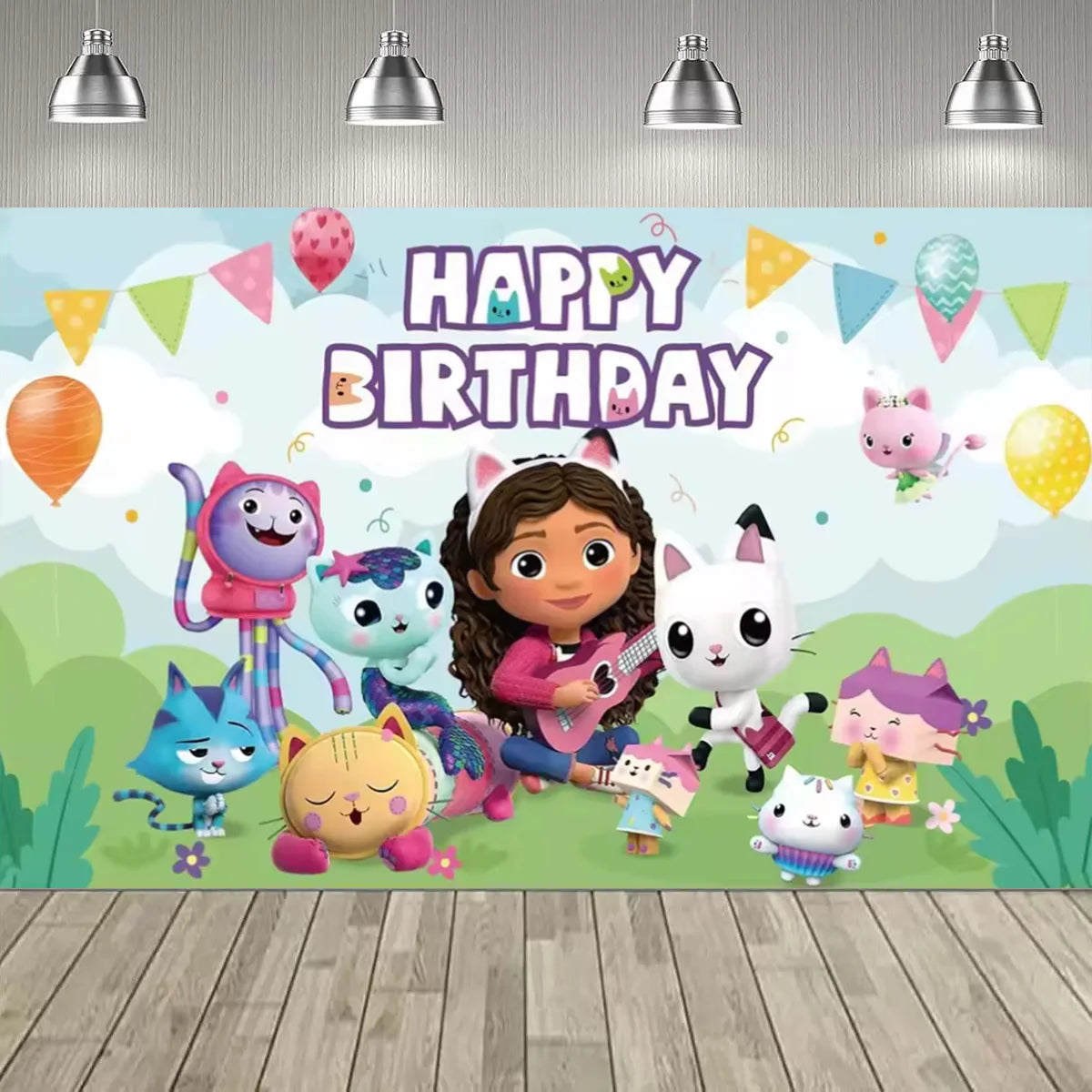 Cartoon Gabby Dollhouse Girl Birthday Party Decoration Backdrop Baby Baptism Party Supplies Pink Toys Photo Banner Decor Supplie