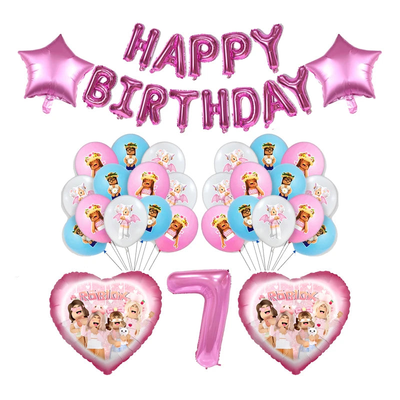Cartoon Pink Roblox Birthday Party Decorations Napkins balloons Plate Girls Baby Shower Disposable Robot Tableware Supplies set