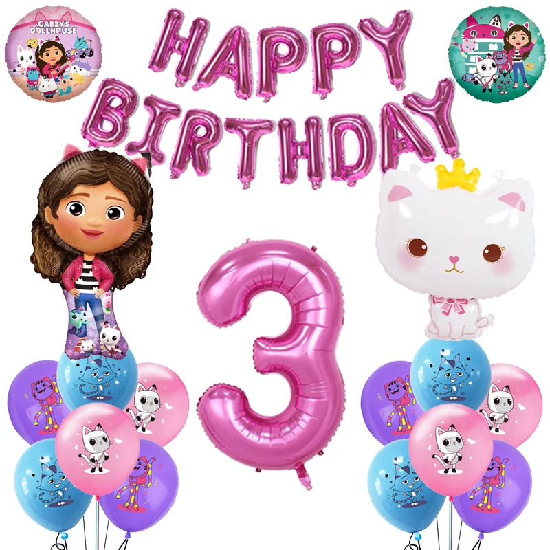 Hot Gabby Doll House Cartoon Girls Birthday Party Decorations Plate Tablecloth Paper Cup Napkin Doll House Tableware Set Gift