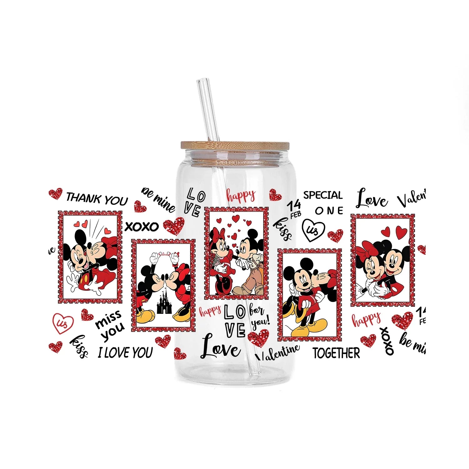 30 Style XOXO Happy Valentine Mickey Family UV Sticker DIY Decals 3D transfers uvdtf stickers 16oz uv dtf cup wraps