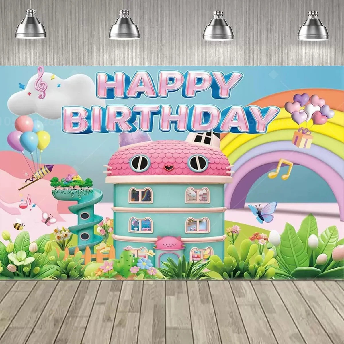 Cartoon Gabby Dollhouse Girl Birthday Party Decoration Backdrop Baby Baptism Party Supplies Pink Toys Photo Banner Decor Supplie