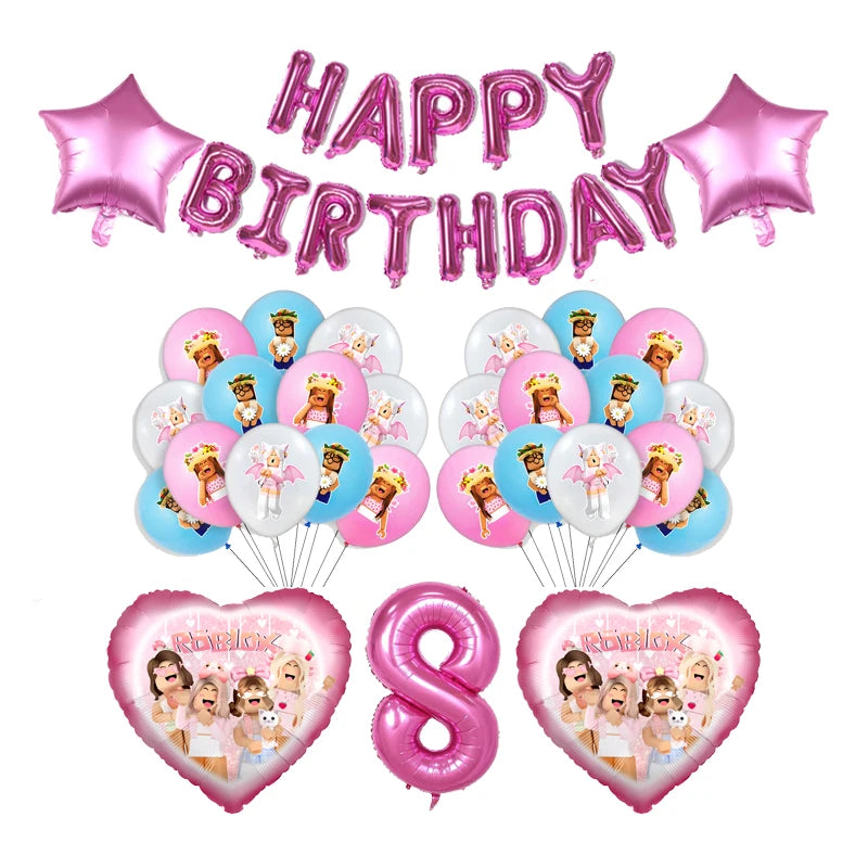 Cartoon Pink Roblox Birthday Party Decorations Napkins balloons Plate Girls Baby Shower Disposable Robot Tableware Supplies set