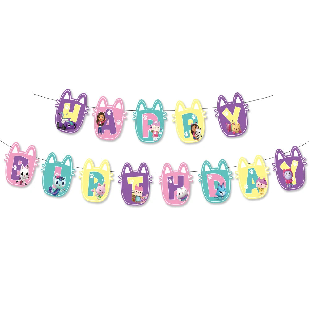 Cartoon Gabby Doll House Party Supplies Tablecloth For Kids Disposable Table Cover Favor Doll House Birthday Festival Decoration