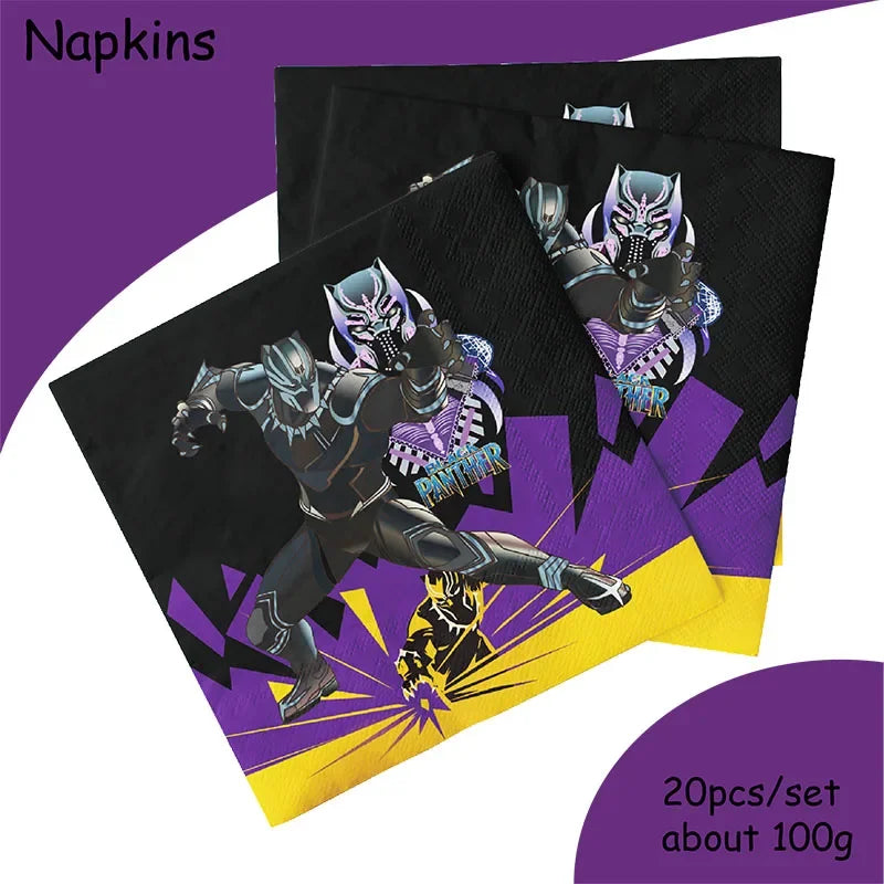 Hero Black Panther Cool Birthday Theme Favor Party Supplies Party Set Paper Cup Plate Gift Bag Banner Flag Baby Shower Supplies